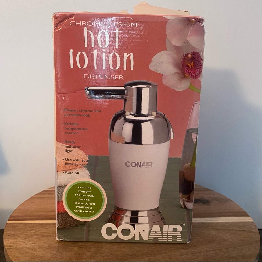 2003 Conair Hot Lotion Dispenser Heated Warmer Spa Hand Body Chrome White New